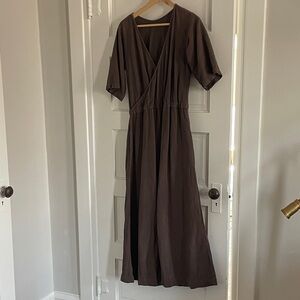 Women’s Brown Wrap Maxi Dress - Classic V-Neck Style